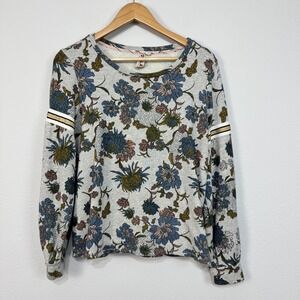 Anthropologie Dolan Left Coast Tagawa Gray Floral Long Sleeve Ribbon Sweatshirt